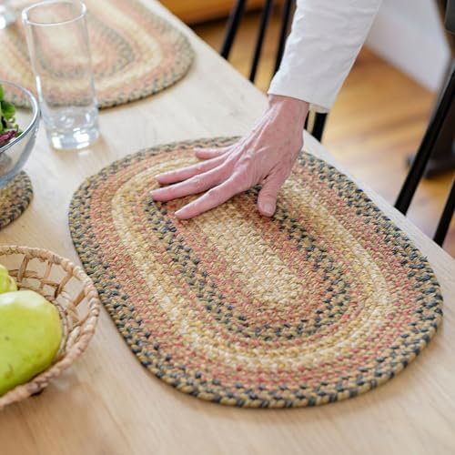 Homespice Russet Braided Placemats for Country Decor, Oval 13x19 Set of 6