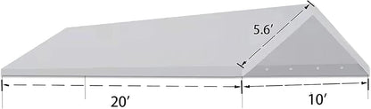 10' x20' Upgraded Carport Replacement Canopy Cover for Car Garage Shelter Party Tent with Ball Bungees White (Only Top Cover, Frame is not Included)