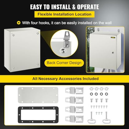 VEVOR NEMA Steel Enclosure, 20 x 16 x 8'' NEMA 4X Steel Electrical Box, IP66 Waterproof & Dustproof, Outdoor/Indoor Electrical Junction Box, with Mounting Plate