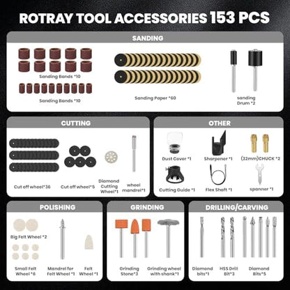 200W Corded Rotary Tool Kit Flex Shaft 6 Speed 40000RPM 153 Accessories