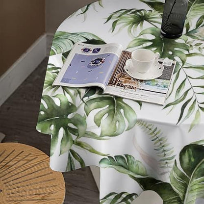 Green Tropical Leaves Tablecloth, Watercolor Jungle Plam Leaves Floral Botanical Print Farmhouse Holiday Tablecloths for Home Kitchen Party Dinner Decor, 50x50in