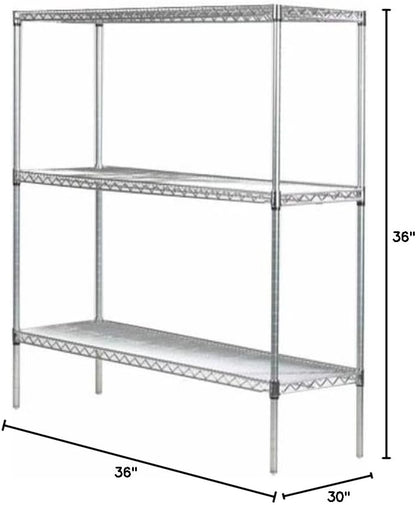 Omega 30" Deep x 36" Wide x 36" High 3 Tier Chrome Starter Shelving Unit