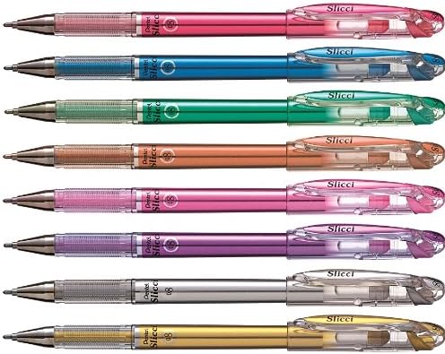 Pentel Arts Slicci Metallic 0.8 mm Needle Tip Gel Pen, Metallic Bronze Ink, Box of 12 (BG208-ME)