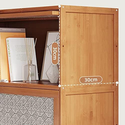 Bamboo Bookcase with flip-up Acrylic Doors, 1-5 Tier Free Standing Book Shelf Storage Organizer for Living Room Office Bedroom (Wood 70 * 32 * 172cm)