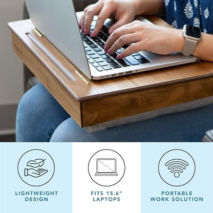 LAPGEAR Schoolhouse Lap Desk - Natural Acacia Wood, Built-in Storage