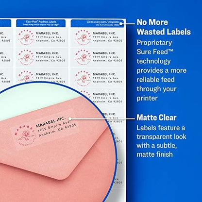 Avery Printable Address Labels with Sure Feed, 1" x 2-5/8", Matte Clear, 300 Blank Mailing Labels (18660) (Pack of 2)