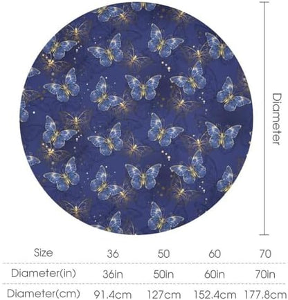 Retro Blue Butterfly Tablecloth, Luxury Golden Blue Butterfly Print Table Cover for Home Dining Decor Kitchen Party Outdoor, 60x60in