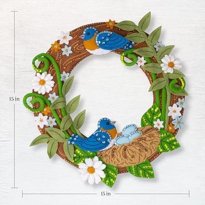 Bucilla Felt Applique Wreath Making Kit, Bless This Nest, Perfect for DIY Arts and Crafts, 89672E
