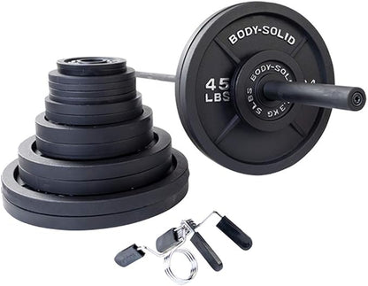 Body-Solid Cast Iron Olympic Weight Plate Set, Free Weights Dumbbell Plates with 2 Inch Standard Hole for All Olympic Barbell Types