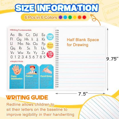 Henoyso 6 Pack Primary Composition Notebook, 100 Pages,Rainbow Color