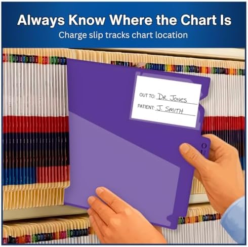 Doctor Stuff - Center Tab Vinyl Out Guides, Diagonal Cut Front Pocket, Top Charge Out Slip Pocket, Plastic File Folder, Letter Size 9" x 13-1/4", Purple, 100/Box