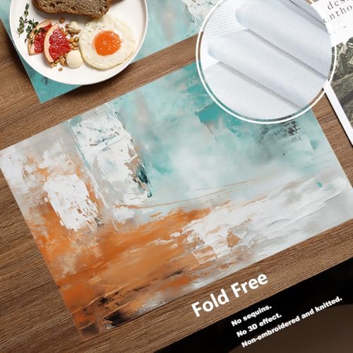 Batmerry Color Blocks Placemats, Abstract Art with Colors Washable Linen Table Mats for Kitchen Table Double Insulation Decor Dining Set Indoor Outdoor 12X18 in Set of 8