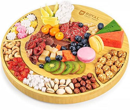 ROYAL CRAFT WOOD Bamboo Cheese Large Round Board and Knife Set with Charcuterie Board & Serving Tray Non - Expandable