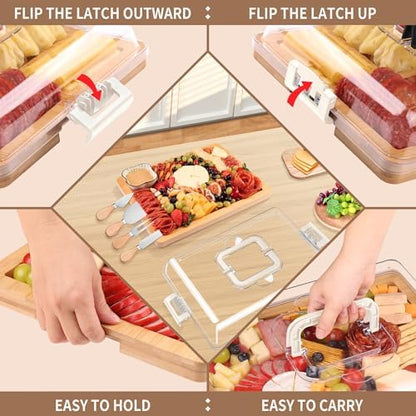 CAWIU Portable Charcuterie Board with Lid, Travel Cheese Board & Snack Tray