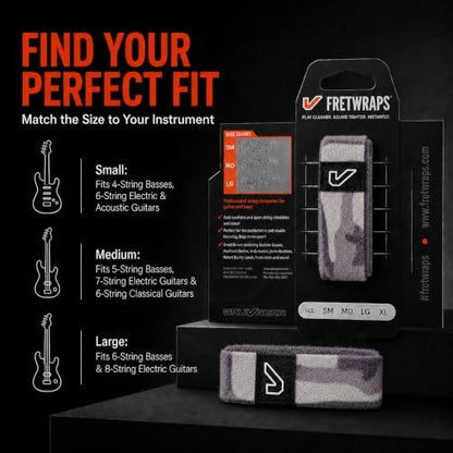 Gruv Gear Fret Wrap & Guitar Mute, Fretwrap for Acoustic, Electric & Bass | String Dampener Recording, Tapping & Practice Accessory (1 Pack, Small Camo White, Fits 4 String Bass, 6 String Guitar)