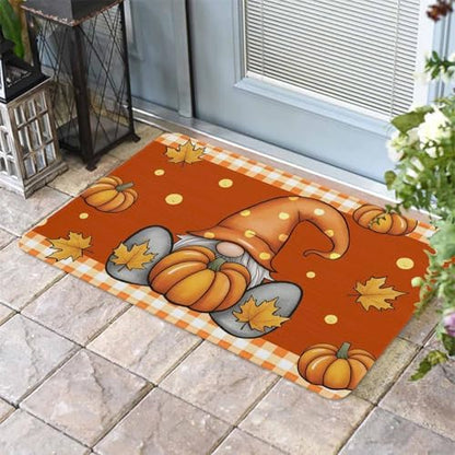 Fall Door Mat Pumpkin Gnome Doormat Maple Leaf Orange Buffalo Plaid Harvest Thanksgiving Welcome Mat Non Slip Rubber Entryway Front Rug Floor Mat for Indoor Outdoor Kitchen Autumn Holiday Decor 18x30
