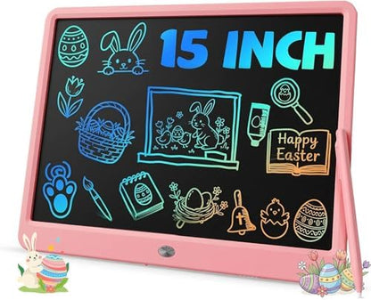 TEKFUN 15 Inch LCD Writing Tablet for Girls Ages 3–12, Large Drawing Tablet for Kids, Screen-Free Writing Pad for Learning Quiet Time, Creative Christmas Gift for 3 4 5 6 7 8 Year Old Girl (Pink)