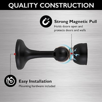 Magnetic Door Stop Wall Protector with Magnetic Tip, Design House Matte Black Steel Door Stoppers, 2-Pack, 189316-MB