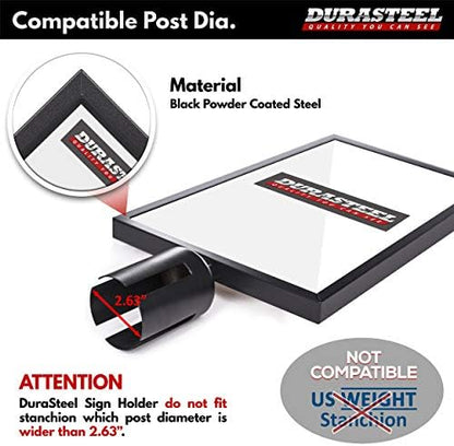 DuraSteel Portrait Display Stanchion Sign Holder - Double Sided Frame for 8.5'' x 11'' - Crowd Control & Queue Barrier With Social Distancing Warning Sign - NOT Fit with US Weigh Sentry Stanchion