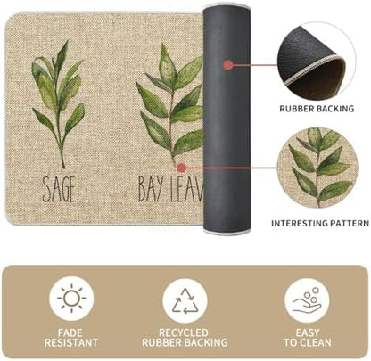 Artoid Mode Parsley Sage Oregano Basil Bay Leaves Kitchen Mats Set of 3, Seasonal Holiday Party Low-Profile Floor Mat for Home Kitchen - 17"x29"+17"x36"+17"x47"