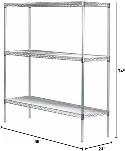 Omega 24" Deep x 66" Wide x 74" High 3 Tier Chrome Starter Shelving Unit