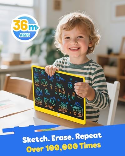 TEKFUN LCD Writing Tablet for Adults, Large Doodle Board, 16 Inch Colorful Drawing Tablet Writing Pad, Toddler Toys for 3 4 5 6 7 8 9 Year Old Girls Boys Teen, Birthday Gifts for Kids (Yellow)