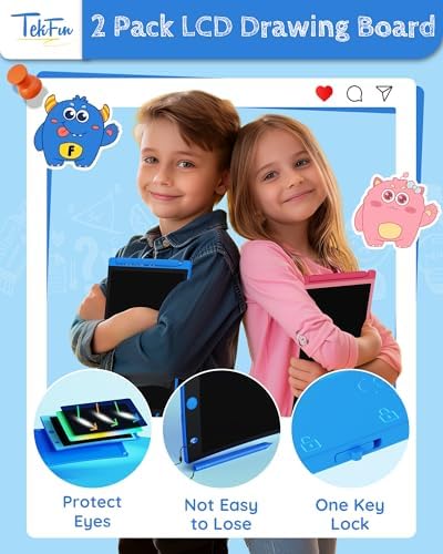 TEKFUN 10 Pack LCD Writing Tablet with Stylus, 8.5in Erasable Doodle Board Mess Free Drawing Pad for Kids, Car Trip Educational Toys Birthday Christmas Gift for 3 4 5 6 7 Girls Boys