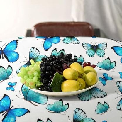 Blue Butterfly Tablecloth, Cute Animal Green Teal Butterfly Fantasy Wings Print Table Cover for Home Kitchen Outdoor Party Picnic Wedding Decor 55x75in