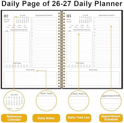 Daily Planner 2026-2027 - July 2026 to June 2027, 7" x 10", Black