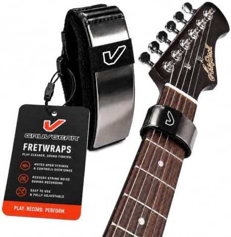 Gruv Gear Fret Wrap & Guitar Mute, Fretwrap for Acoustic, Electric & Bass | String Dampener Recording, Tapping & Practice Accessory (1 Pack, Small Titanium, Fits 4 String Bass, 6 String Guitar)