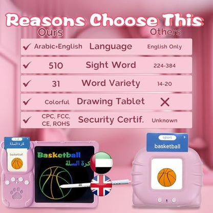 Talking Flash Cards with Writing Tablet - Arabic English, Pink