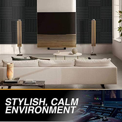 52 Pack Acoustic Panels 1 X 12 X 12 Inches - Acoustic Foam - High Density- Soundproof Studio Wedges - Charcoal