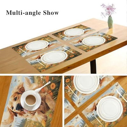 ALAZA Happy Golden Retriever in Flower Field 1 PC Placemats Rectangle Table Mat for Dining Table Restaurant Kitchen Home Decor, 12" x 18"