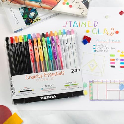 Zebra Pen Creative Set, Zensations, CLiCKART & SARASA Clip, Assorted, 24-Pk
