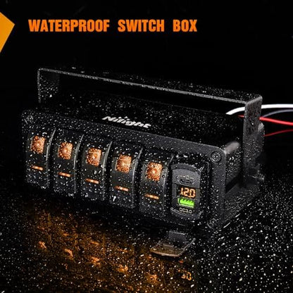 Nilight 5 Gang Rocker Switch Box 12V SPST ON Off Orange LED Waterproof