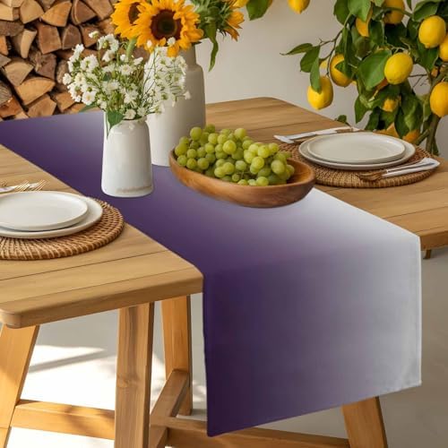 Purple Gray Gradient Table Runner Dresser Scarf 13 x 72 Inch Modern Ombre Minimalist Table Runners Non-Slip Heat Resistant Kitchen Dining Table Decor for Home Holidays Indoor Outdoor
