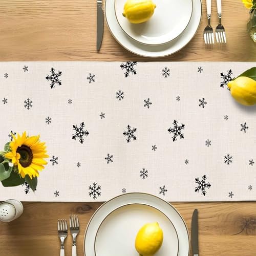 Red Black Christmas Tree Table Runner Dresser Scarf 13 x 72 Inch Polka Dots Xmas Tree Snowflake Linen Table Runners Non-Slip Heat Resistant Kitchen Dining Table Decor for Home Holidays Indoor Outdoor