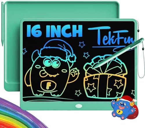 TEKFUN LCD Writing Tablet for Adults, Large Doodle Board, 16 Inch Colorful Drawing Tablet Writing Pad, Toddler Toys for 3 4 5 6 7 8 9 Year Old Girls Boys Teen, Birthday Gifts for Kids (DarkGreen)