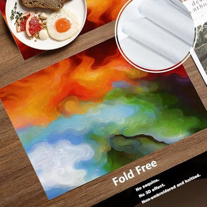 Batmerry Colorful Bright Oil Painting Linen Placemats Set of 8, Multicolor Psychedelic Washable Table Mats for Kitchen Table Thickened Heat Insulation Dining Set Indoor Outdoor 12X18 in
