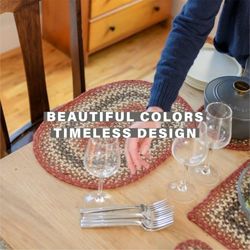 Homespice Chester Braided Placemats for Cabin Decor, Rect 13x19 Set of 6