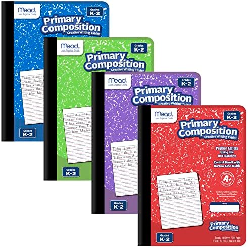 Mead Primary Composition Book, Primary Ruled Journal, Grades K-2, 7-1/2" x 9-3/4", 100 Sheets per Comp Book, Colors Will Vary, 12 Pack (610054-ECM)