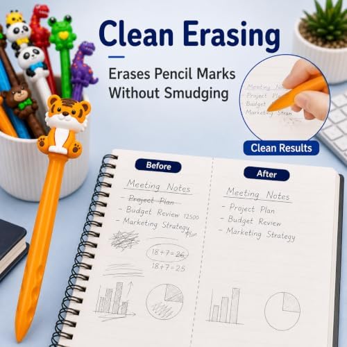 50 PCS Animal Pencil Top Erasers, Cute Kawaii Animal Eraser Toppers, Soft Rubber Pencil Cap Erasers, Assorted Cartoon Animal Designs for Writing, Drawing, Office, School, Planner, Journal Supplies