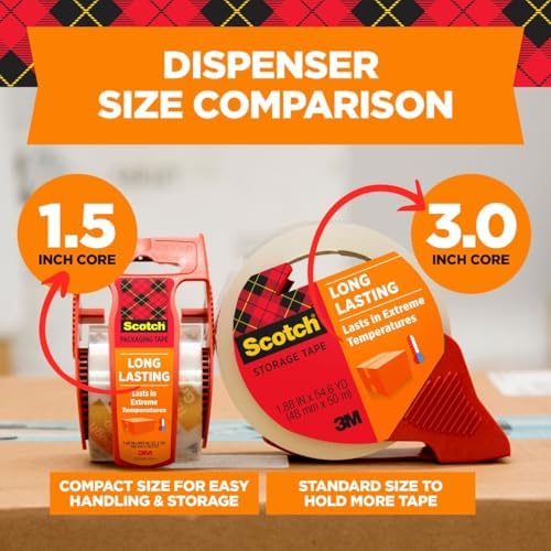 Scotch Long Lasting Storage Shipping Packaging Tape, 1.88" x 38.2 yd, 1 Roll with Dispenser (3650S-RD-ESF) (Pack of 2)