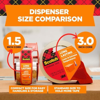 Scotch Long Lasting Storage Shipping Packaging Tape, 1.88" x 38.2 yd, 1 Roll with Dispenser (3650S-RD-ESF) (Pack of 2)