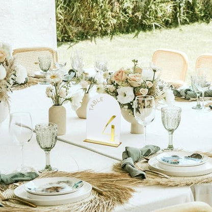 White Arch Wedding Table Numbers 1-10, Gold Numbers and Stands