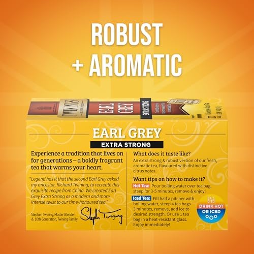 Twinings Earl Grey Extra Strong Black Tea Individually Wrapped Bags, 20 Count (Pack of 6), Flavoured with Citrus and Bergamot, Caffeinated, Enjoy Hot or Iced, 120 Teabags