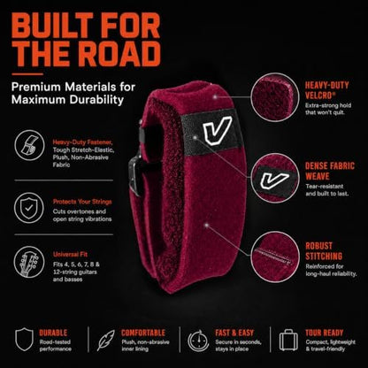 Gruv Gear Fret Wrap & Guitar Mute, Fretwrap for Acoustic, Electric & Bass | String Dampener Recording, Tapping & Practice Accessory (1 Pack, Extra Large Burgundy, Fits 7-12 String Bass, Extended