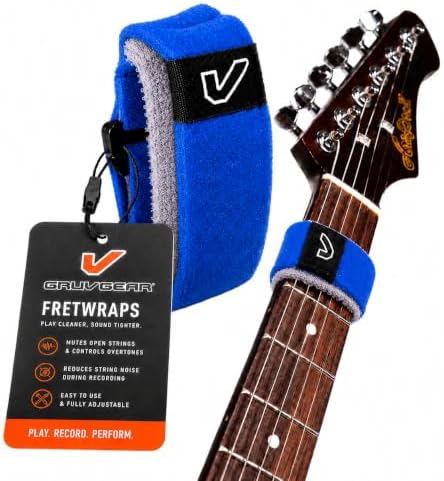 Gruv Gear Fret Wrap & Guitar Mute, Fretwrap for Acoustic, Electric & Bass | String Dampener Recording, Tapping & Practice Accessory (1 Pack, Small Blue, Fits 4 String Bass, 6 String Guitar)