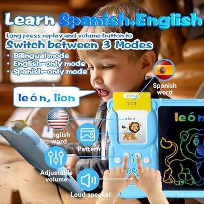 Talking Flash Cards with Writing Tablet - Spanish English, Blue