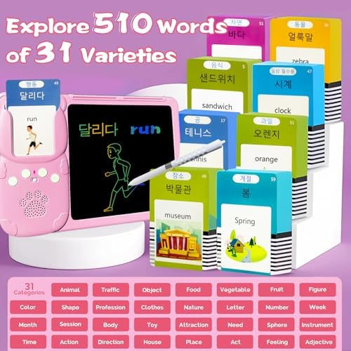 Talking Flash Cards with Writing Tablet - Korean English, Pink